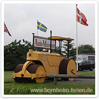Historische Straßenwalze am Emfang bornholm, museum, lkw, auto, pkw, walze