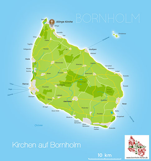Karte Allinge Kirke, Insel Bornholm, Daenemark