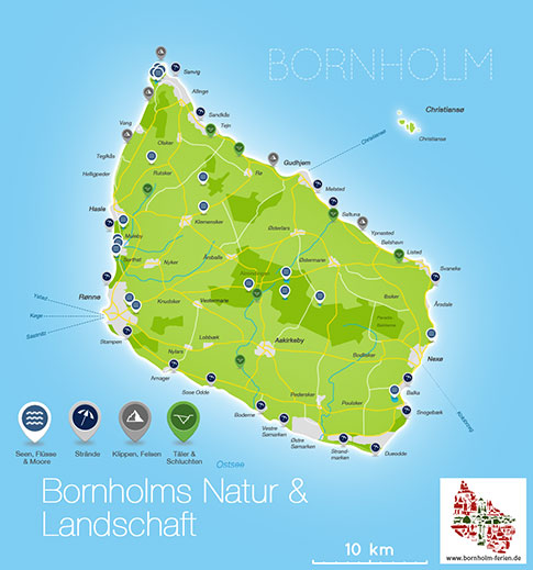 Karte/ Lage Landschaft Insel Bornholm, Daenemark