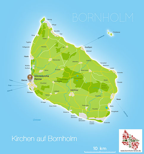 Karte der Nikolaikirche in Rønne, Insel Bornholm, Dänemark