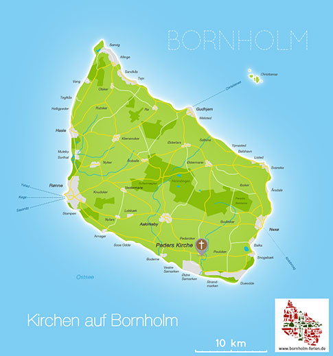 Karte der Pederskirche in Pedersker, Insel Bornholm, Dänemark