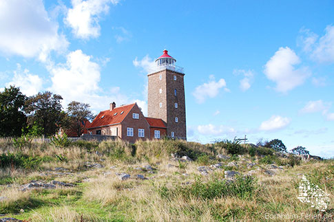 Der Backstein-Leuchtturm Svaneke Fyr, Insel Bornholm, Daenemark
