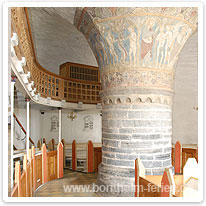 Freskenmotive am Mittelpfeiler mittelpfeiler, rundkirche, nylars, bornholm