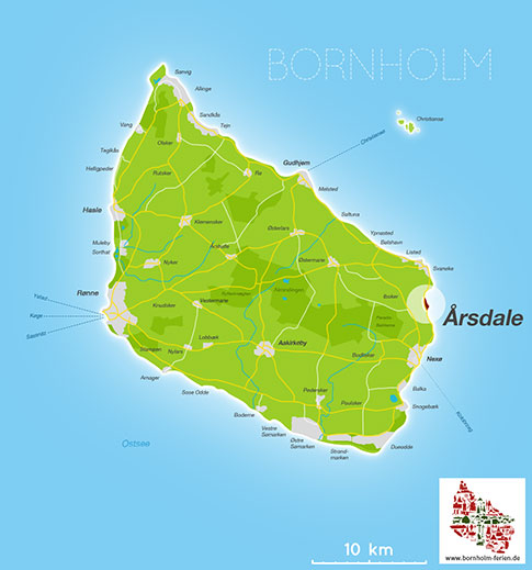 Karte von Årsdale, Insel Bornholm, Dänemark