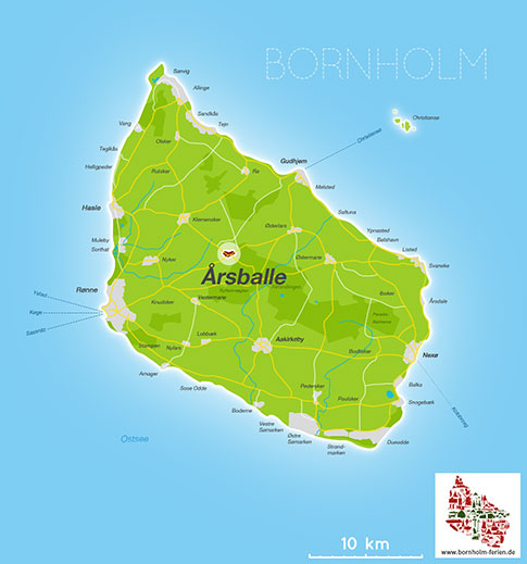 Karte von Årsballe, Insel Bornholm, Dänemark