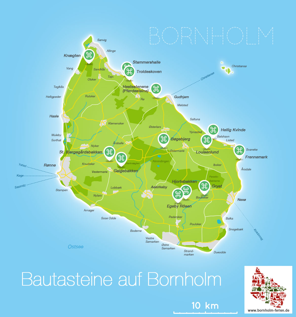 Übersichts-Karte der Bautasteine auf Bornholm