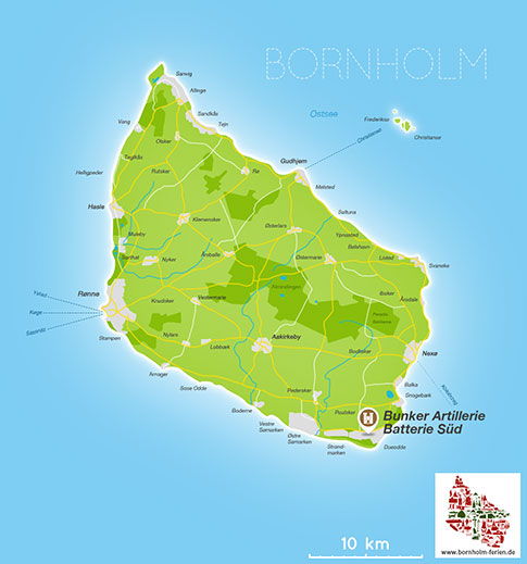 Karte der Bunker von Dueodde, Insel Bornholm, Dänemark