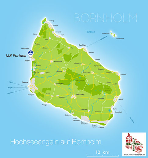 Karte des Startpunktes der Angeltouren der MS Fortuna, Hasle, Bornholm, Dänemark