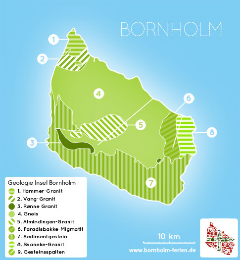 Übersichts-Karte der Geologie der Insel Bornholm (Dänemark)
