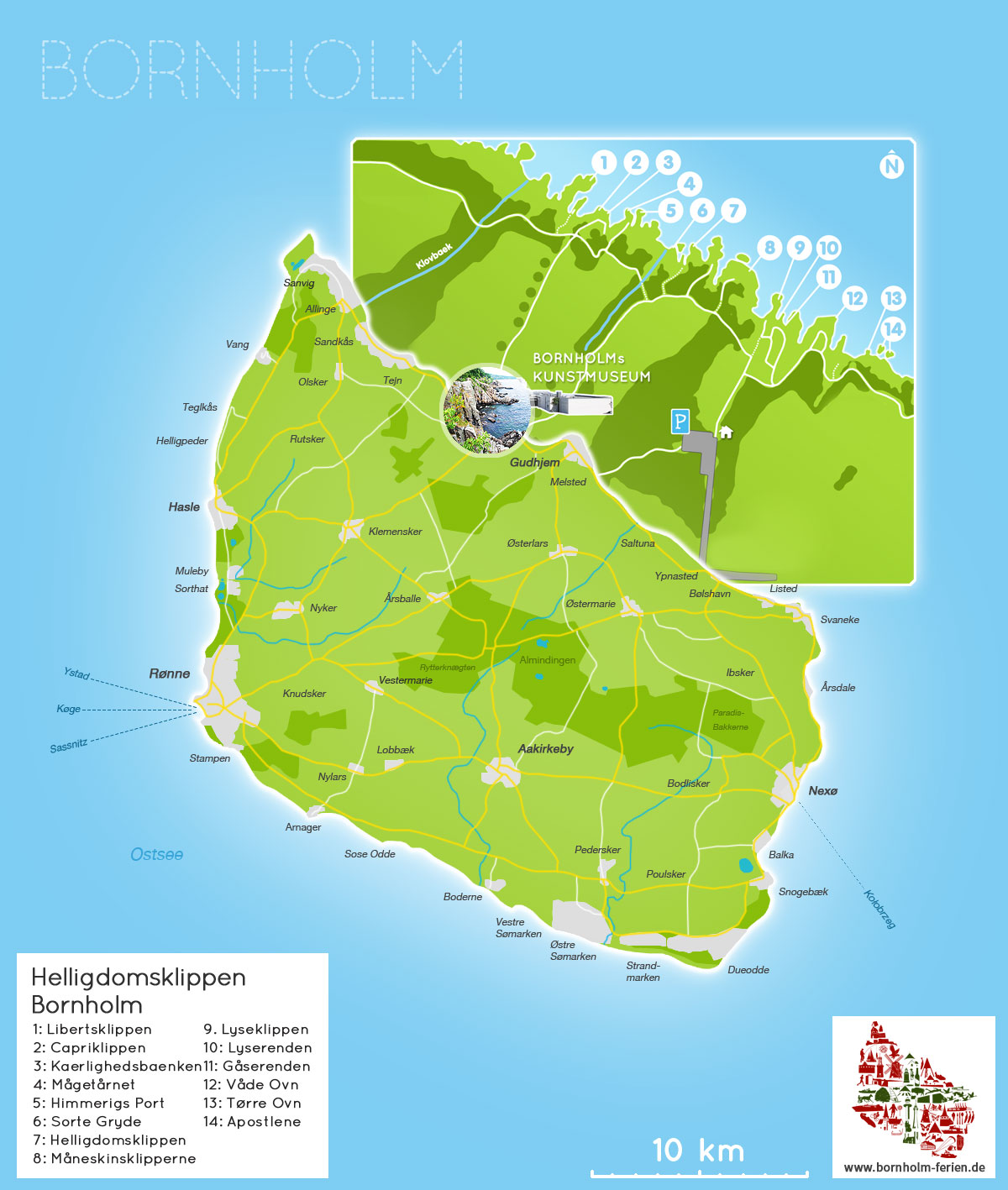 Übersichts-Karte der Helligdomsklippen, Insel Bornholm