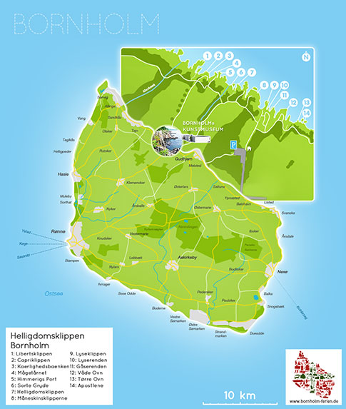 Karte/ Lage der Helligdomsklippen, Bornholm, Daenemark