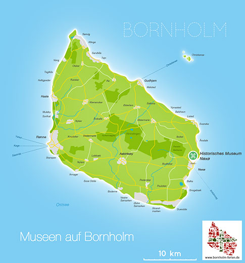 Karte historisches Museum Nexoe, Insel Bornholm, Dänemark