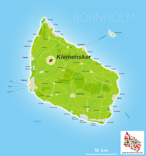 Karte von Klemensker, Insel Bornholm, Dänemark
