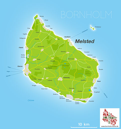 Karte von Melsted, Insel Bornholm, Dänemark