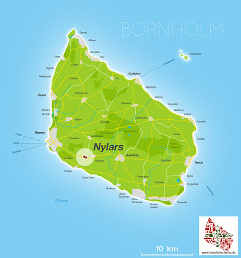 Karte von Nylars, Insel Bornholm, Daenemark