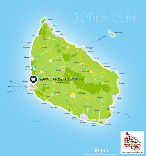 Karte Roenne Musikhuzet, Konzerthaus, Insel Bornholm, Daenemark