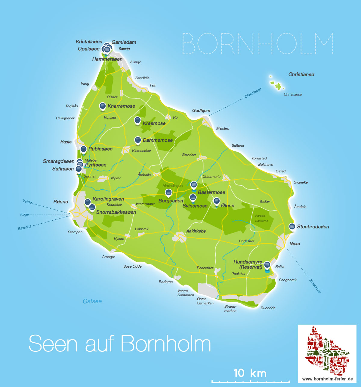 Übersichts-Karte der Seen auf Bornholm