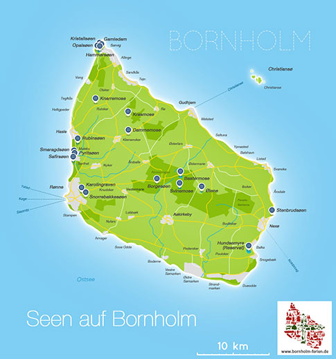 Uebersichts-Karte der Seen auf Bornholm, Daenemark