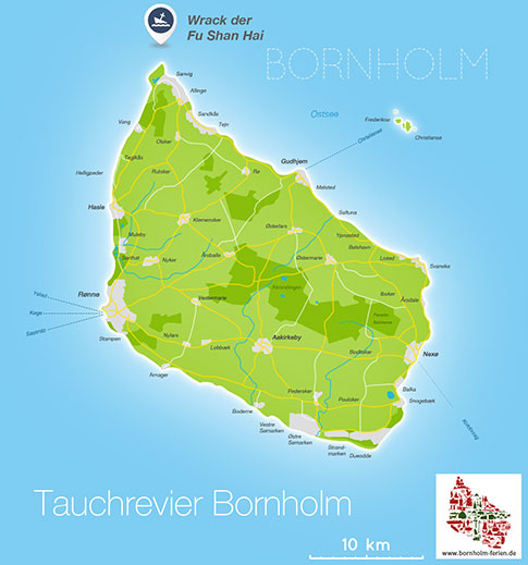 Karte Tauchrevier Insel Bornholm, Daenemark
