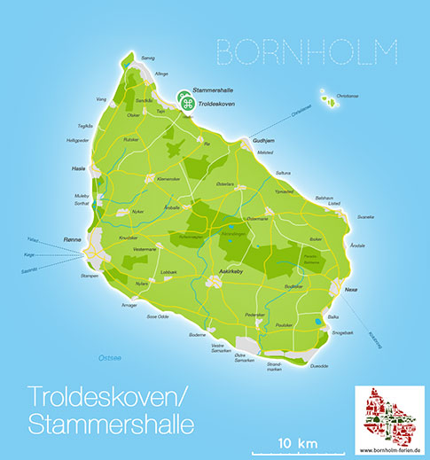 Karte Troldskoven (Trollwald), Insel Bornholm, Daenemark